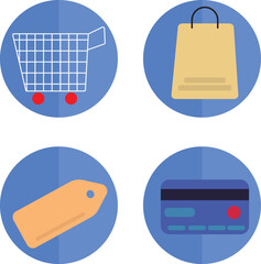 Shopping and E-commerce Flat Icons Set &ndash; Dark Blue Theme