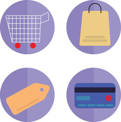 Shopping and E-commerce Flat Icons Set &ndash; violet Theme