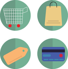 Shopping and E-commerce Flat Icons Set &ndash; Tan Blue Theme
