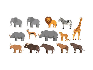 African Wildlife: A collection of diverse african animals illustrated against a minimalist backdrop, capturing the spirit of the savanna. 