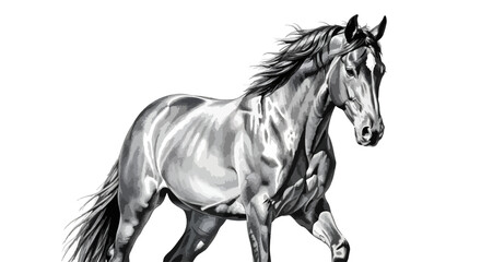 Dynamic monochrome illustration of a powerful horse in motion, showcasing elegance and strength, perfect for design projects