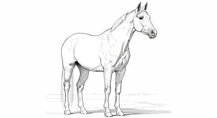 Fototapeta premium Elegant horse illustration in detailed pencil sketch style, perfect for equestrian designs, branding, and artistic projects, evoking grace