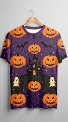 purple mockup with Halloween design on cotton t-shirt