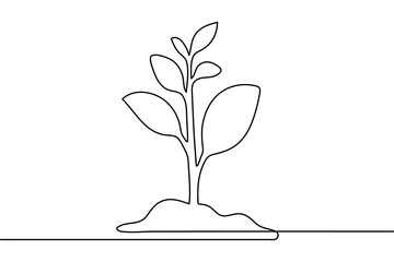 Growth plant one line art minimalist style isolate outline vector illustration for nature and eco design
