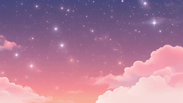 ピンクと紫の空と雲 輝く星 夕焼け 夢のような可愛い背景動画 夢かわ イラスト リアル