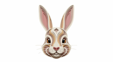 Obraz premium Whimsical layered paper craft bunny portrait with warm earthy tones and expressive eyes perfect for spring celebrations and children's themes