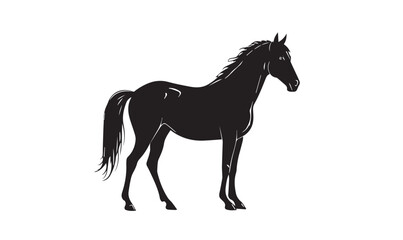 Fototapeta premium Black Horse Silhouette Illustration – Elegant Standing Horse Side Profile on White Background
