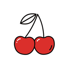 Vibrant Red Cherries, a Sweet Delight with a leaf and stem.