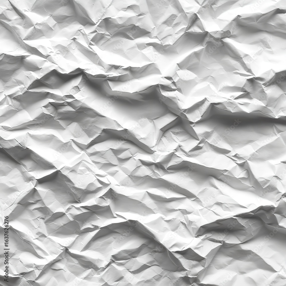Poster a close up view of a crumpled white paper surface with shadows and highlights creating texture and d