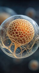 Obraz premium A transparent sphere encloses a honeycombed orb. Cellular structure