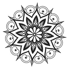 The Combination of balck and white geometric shapes and lines of mandala sketch for coloring in children and adults. Mandala coloring book.