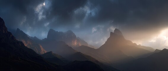 Mountain range bathed in dramatic light