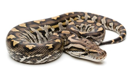 Obraz premium Isolated Coiled Python on White Background