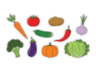 Fresh Produce Assortment: A vibrant array of colorful, hand-drawn vegetables showcases a healthy and wholesome selection for cooking and culinary inspiration. 