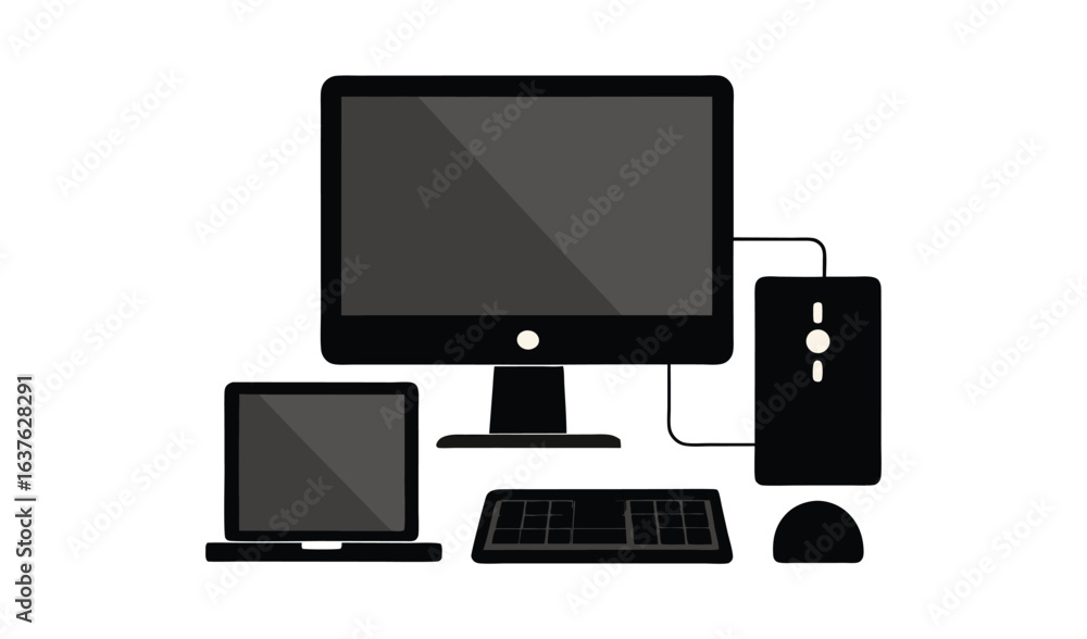 Poster modern computer setup with monitor keyboard mouse and tower