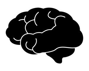 Simple monochrome illustration of a human brain with detailed features and structure