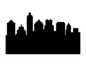 Fototapeta premium Monochromatic silhouette cityscape with recognizable buildings against a white background