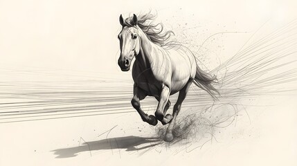 Dynamic sketch of a running horse, capturing the power and grace of the animal, perfect for elegant branding and design projects