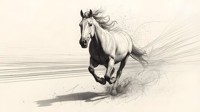 Dynamic sketch of a running horse, capturing the power and grace of the animal, perfect for elegant branding and design projects