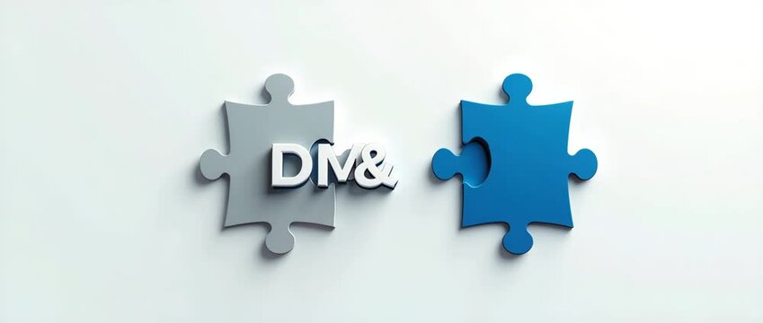 Photo Realistic Logo Design: DM&A Letters Intertwined with Puzzle Pieces for Comprehensive Data Management - Perfect for T-Shirt Graphics in Stock Photography.