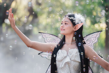 Enchanting fairytale halloween experience whimsical bubbles in a dreamlike forest