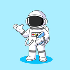 Astronaut Holding a Book Presenting - Education in Space Vector Illustration Cartoon Design