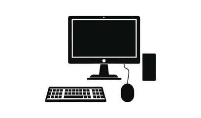 Fototapeta premium Black silhouette of a desktop computer with monitor keyboard and mouse