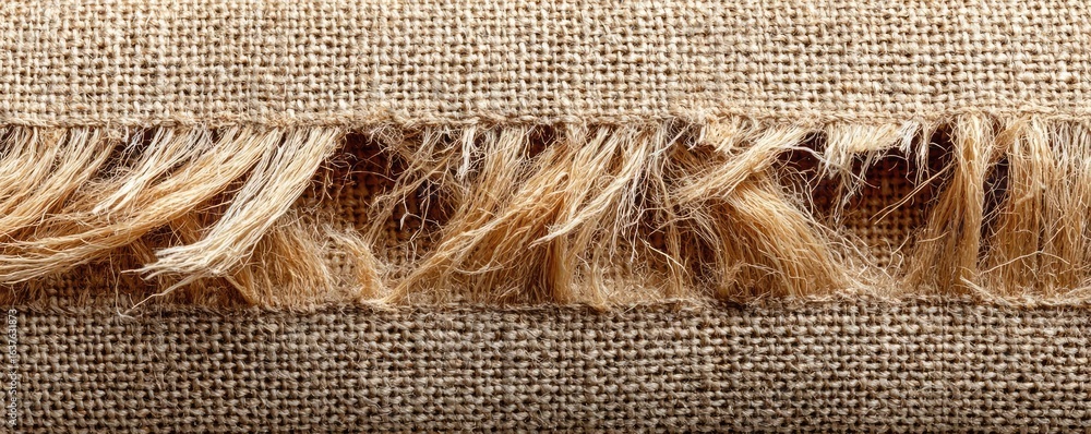 Poster torn section of knit linen concept. close-up of textured fabric with frayed edges and rustic charm.