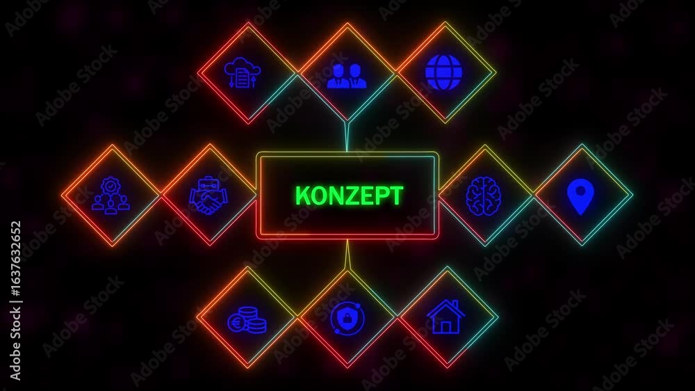 Poster a 'konzept' concept button on a futuristic .neon abstract seamless animation of hue effect backgroun