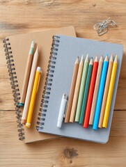 Notebook on wood table banner