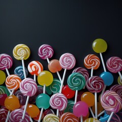 Colorful spiral lollipops on a dark background