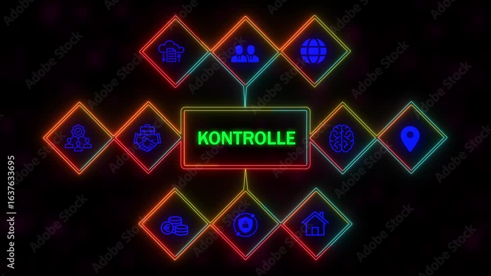 Poster a 'kontrolle' concept button on a futuristic .neon abstract seamless animation of hue effect backgro
