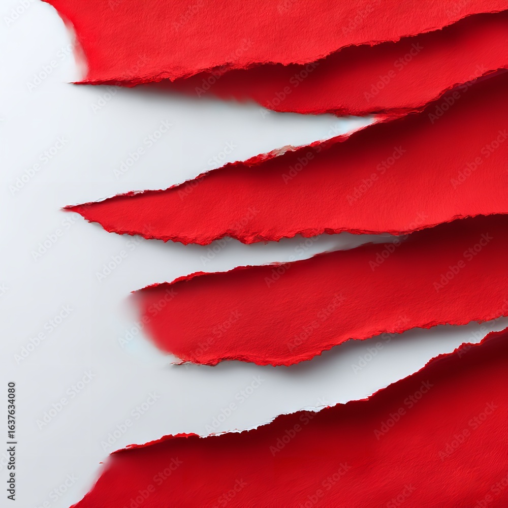 Aufkleber a close up view of several layers of red paper with torn edges on a white background surface