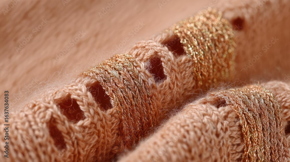 Poster ripped knit in silk section concept. close-up of a soft knitted fabric with delicate patterns and te