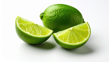 Fresh Green Limes Arranged Neatly on a Bright White Background Highlighting Their Vibrant Color and Texture