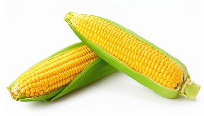 Freshly Harvested Ears of Corn Showcasing Bright Yellow Kernels on a Clean White Background Display