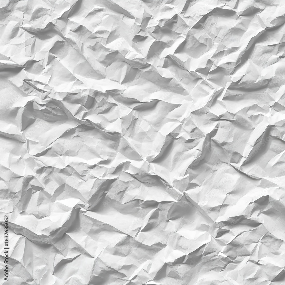 Poster a full frame close up shot of crumpled white paper showing texture and shadows in a detailed view