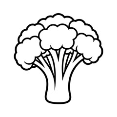 A black and white broccoli illustration line art of a coloring page 