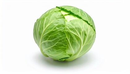 Fototapeta premium Fresh and Vibrant Head of Cabbage Displayed on a Bright White Background Showcasing Natural Beauty
