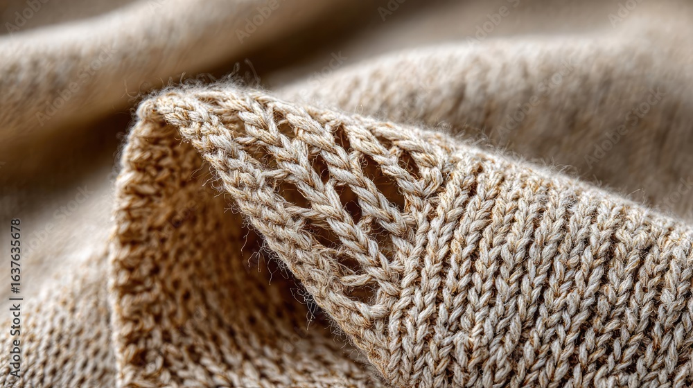 Poster torn section of knit linen concept. close-up of soft, knitted fabric with intricate patterns and tex