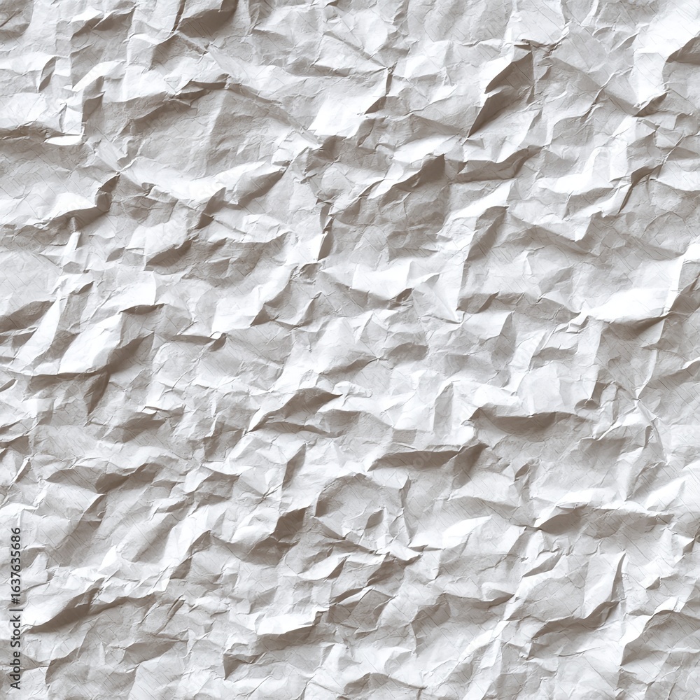 Poster a close up shot of a crumpled white paper surface with visible folds and shadows creating texture
