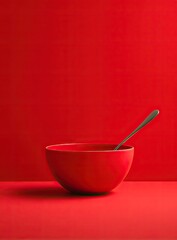 Red bowl and spoon on red background (2)