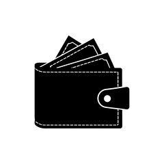 Wallet with money in on transparent background silhouette