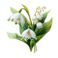 Fototapeta premium Delicate bouquet of white flowers and lush green leaves