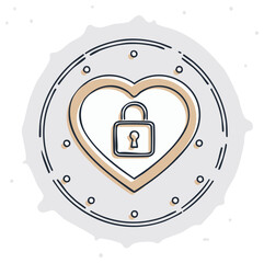 Heart Shape with Padlock Inside and Protective Circle Outline