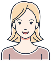 Blonde Woman Illustration, Flat Cartoon Avatar with Smiling Face, Casual Style, Dark Blue Outlines