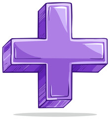 Obraz premium Drawn Purple Plus Sign Floating with Drop Shadow, Sketchy Cartoon Style Symbol for Summation or Addition