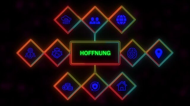 A 'HOFFNUNG' concept button on a futuristic .Neon Abstract seamless animation of hue effect background. 4k video