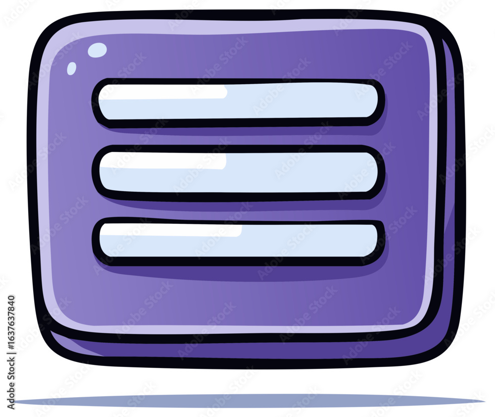 Poster glossy purple cartoon hamburger menu icon for web and app user interface navigation