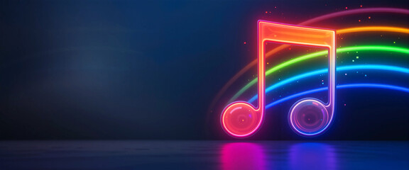 Neon Treble Clef with Rainbow &ndash; Colorful Music Symbol on Dark Background